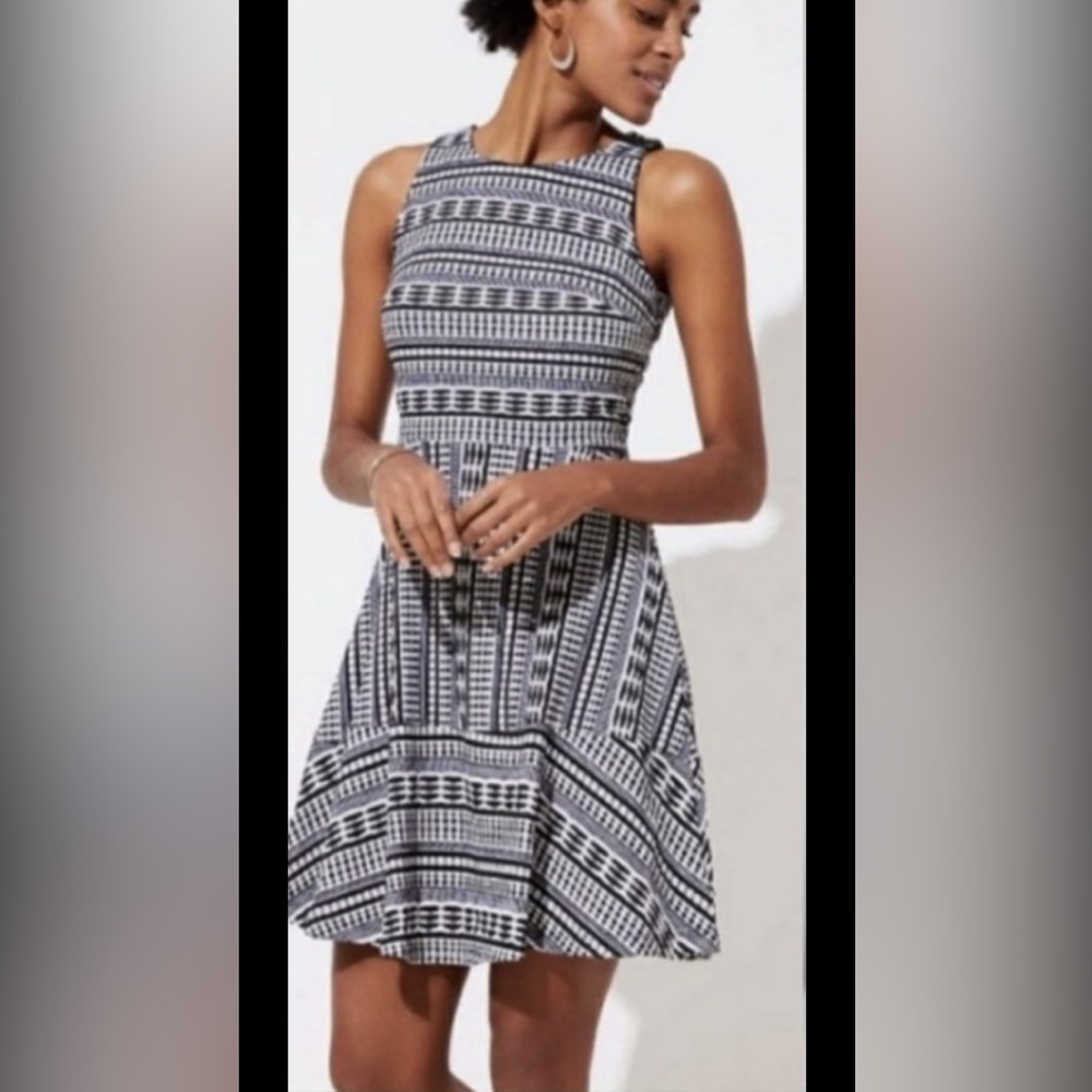 Ann Taylor LOFT Size 4 Fit and Flare Black & White Dress NWT